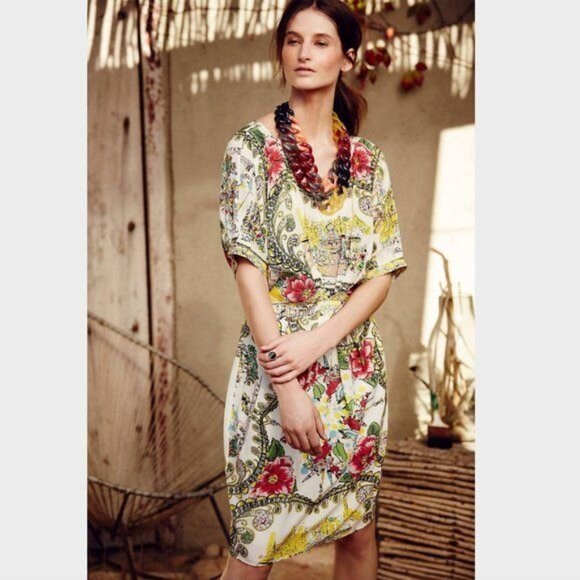 Anthropologie by Collette Dinnigan Floral Scenic Silk Shift Dress Women's Sz 2 - Picture 3 of 9
